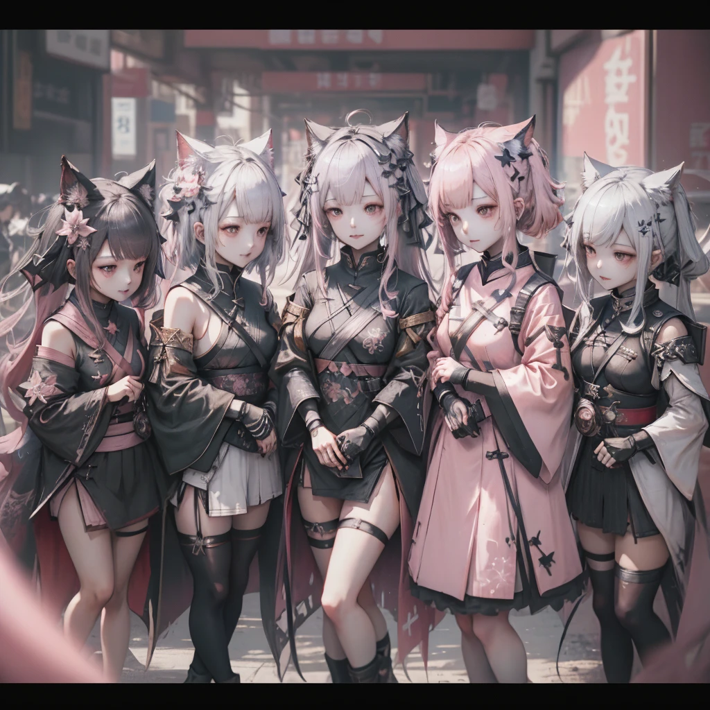 there are many anime characters on a wall with a star, arknights, from arknights, fate grand order, from bravely default ii, crisp clear rpg portrait, chibi, characters from azur lane, kantai collection style, genshin, art of kirokaze pixel, hd artwork, kantai collection arcade, video game genshin impact, granblue fantasy+++++arafed image of a group of asian women posing for a picture, (pink colors), trending at cgstation, pink skin, trending on cgstation, portrait of a pink gang, 1 as february), ulzzang, ((pink)), pink clothes, trending on bbwchan, yanjun chengt, in girls generation, pastel pink skin tone