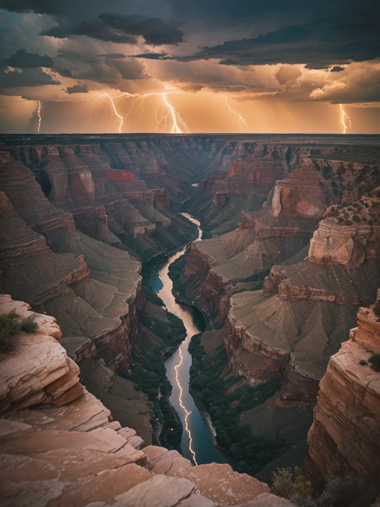 araffe standing on a cliff overlooking a river and canyon, grand canyon in background, grand canyon, unsplash contest winning photo, photo of green river, unsplash photo contest winner, humongous view, unsplash contest winner, pexels contest winner, epic scenic shot, american west scenery, standing next to desert oasis, stunning view, top of a canyon, amazing lightning art, natural lightning, creepy lightning, amazing lightning, dramatic lightening, lightning creating life, crackling with lightning, epic lightning, colossal lightning, scary lightning, beautiful lightning, lightning strikes, exquisite lightning, insane lightning, national geographic photo”, thunderstorm and fire, lightning strike