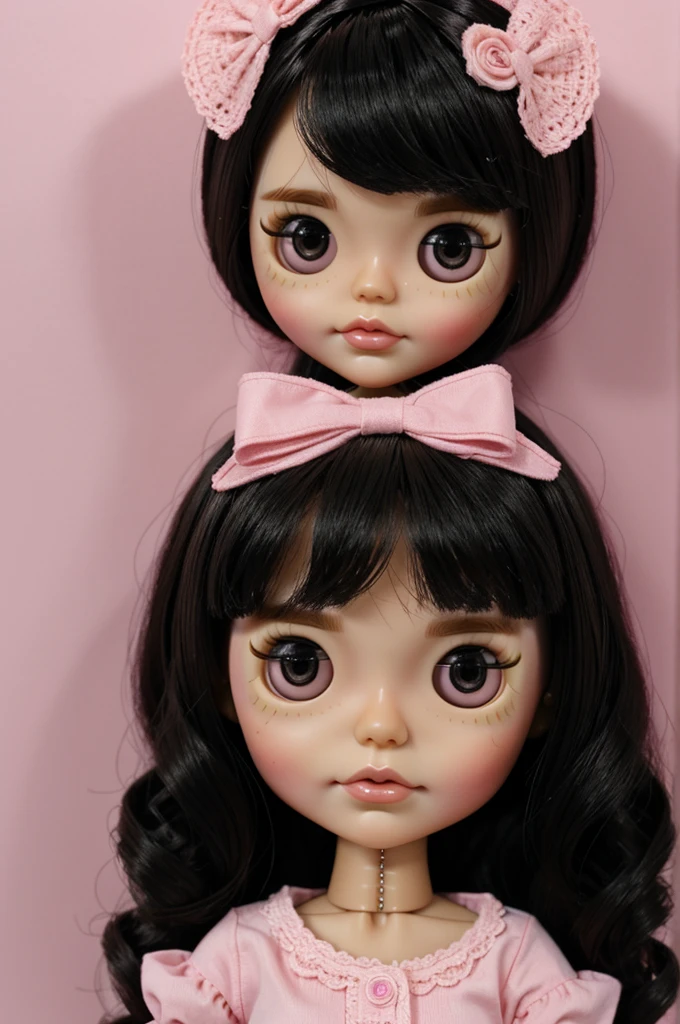 Blythe doll with black hair and brown eye love pink