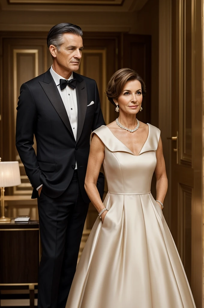 Create a 50 year old woman , elegant and sophisticated with short and carefully arranged hair, and his style of dress is always impeccable and professional.