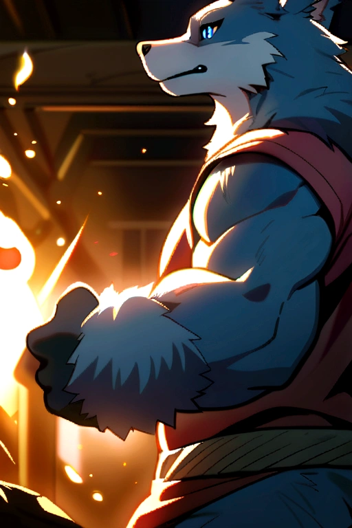 A furry wolf guy with a dad bod