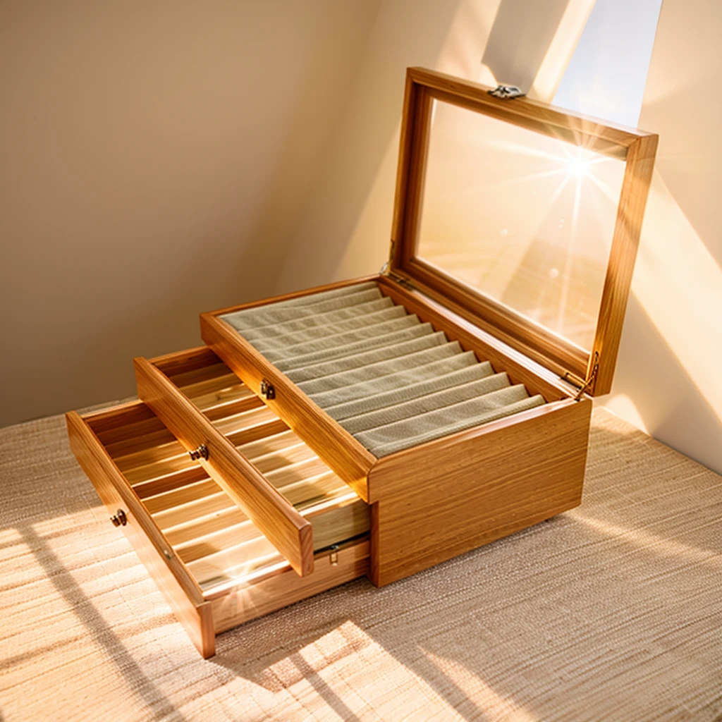 In this cozy room,A ray of sunlight shone through the half-drawn curtains on the table,Let the wood grain on the watch storage box shine with a faint luster。There was a calm and peaceful atmosphere in the air around them。There are several still lifes hanging on the walls of the room,It adds a touch of elegance to the space。And on the other side of the room,The half-open window lets in the breeze,The pages on the small desk by the window turned in the wind,This quiet scene gives a sense of tranquility and comfort。