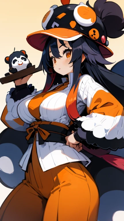 Anime, group of girls, 8 girls, huge hairstyle, multicolored hair, panda's hat, busty, gorgeous, plump body, Long cardigans, Long shirts, Orange pants, panda's hat, Long tails, girls group