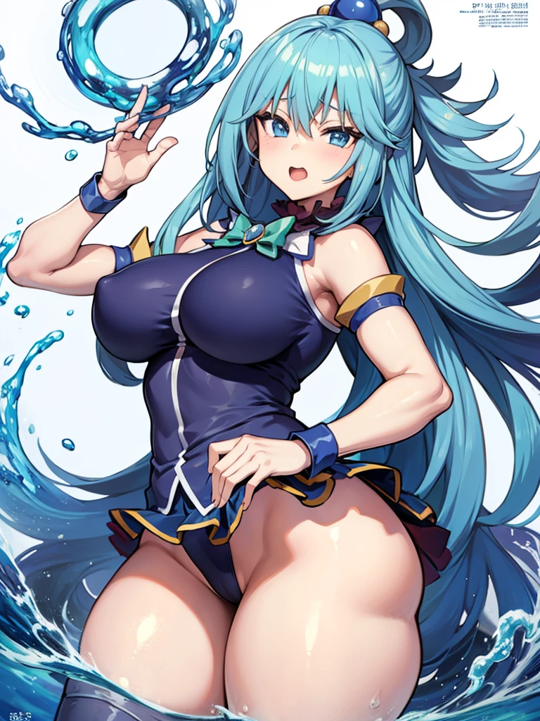 anime style ecchi, 1 girl, sexy pose, thick thighs, buffer, buttocks, White background, Water