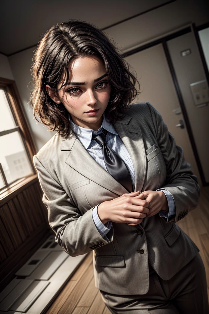 Rana, realistic image of middle-aged business professional, 100 ponds of weight, professionally dressed in a suit and tie, high-quality, highest resolution, standing position, hands down, professional, beautiful detailed slightly brownish eyes , beautiful detailed lips, short beard, graying short hair, kind expression, warm smile, distinguished look, proper lighting, plain background, clean image with no blurry effect, ultra-detailed texture,masterpiece:1.2