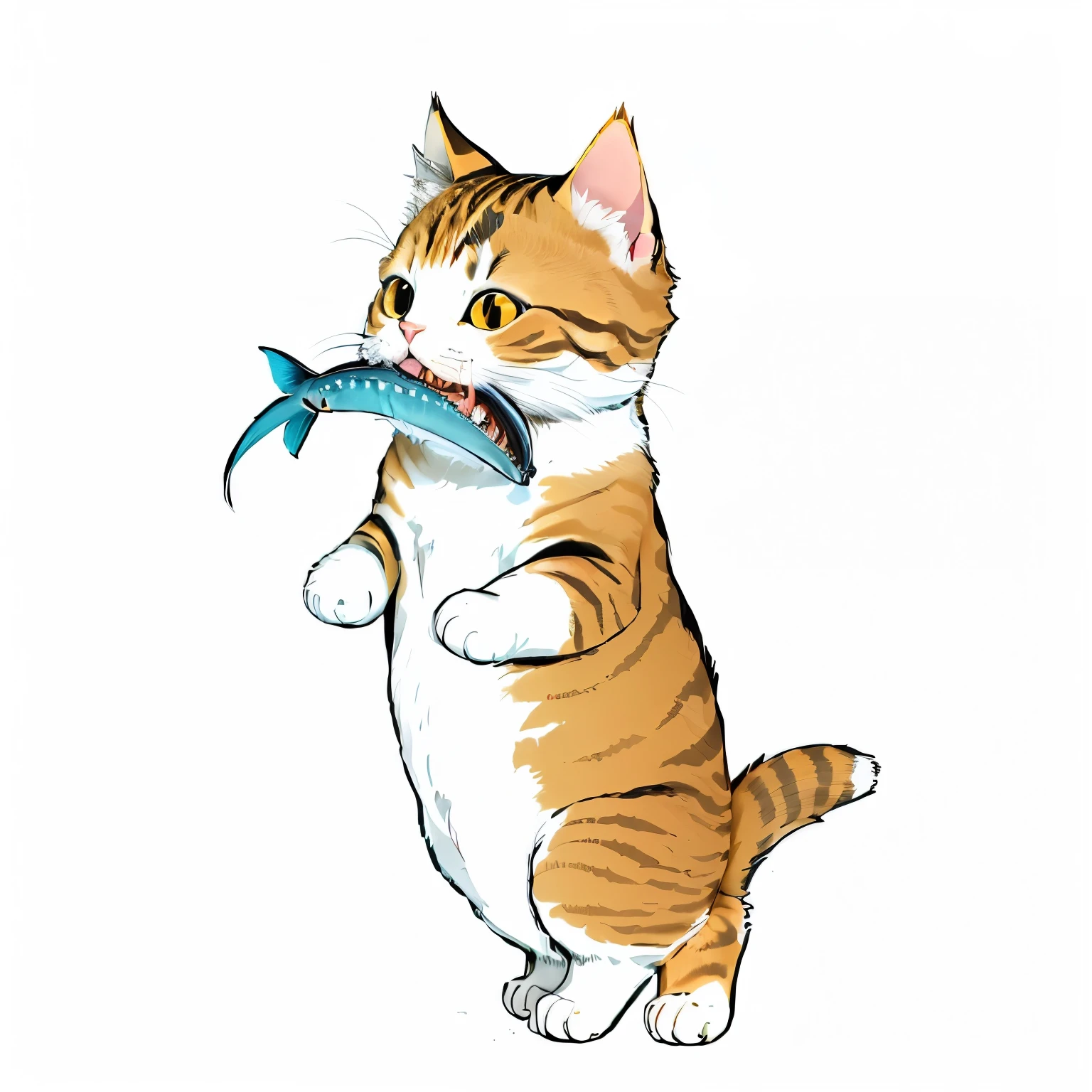 there is a cat with a fish in its mouth, illustration of a cat, cat eating, whole cat body, a cute cat, anthropomorphic cat, hybrid of a cat and a chicken, anthropomorphic female cat, cat design, shark cat hybrid, illustration of 2 cats, cute cat, sora as a cat, anime visual of a cute cat
