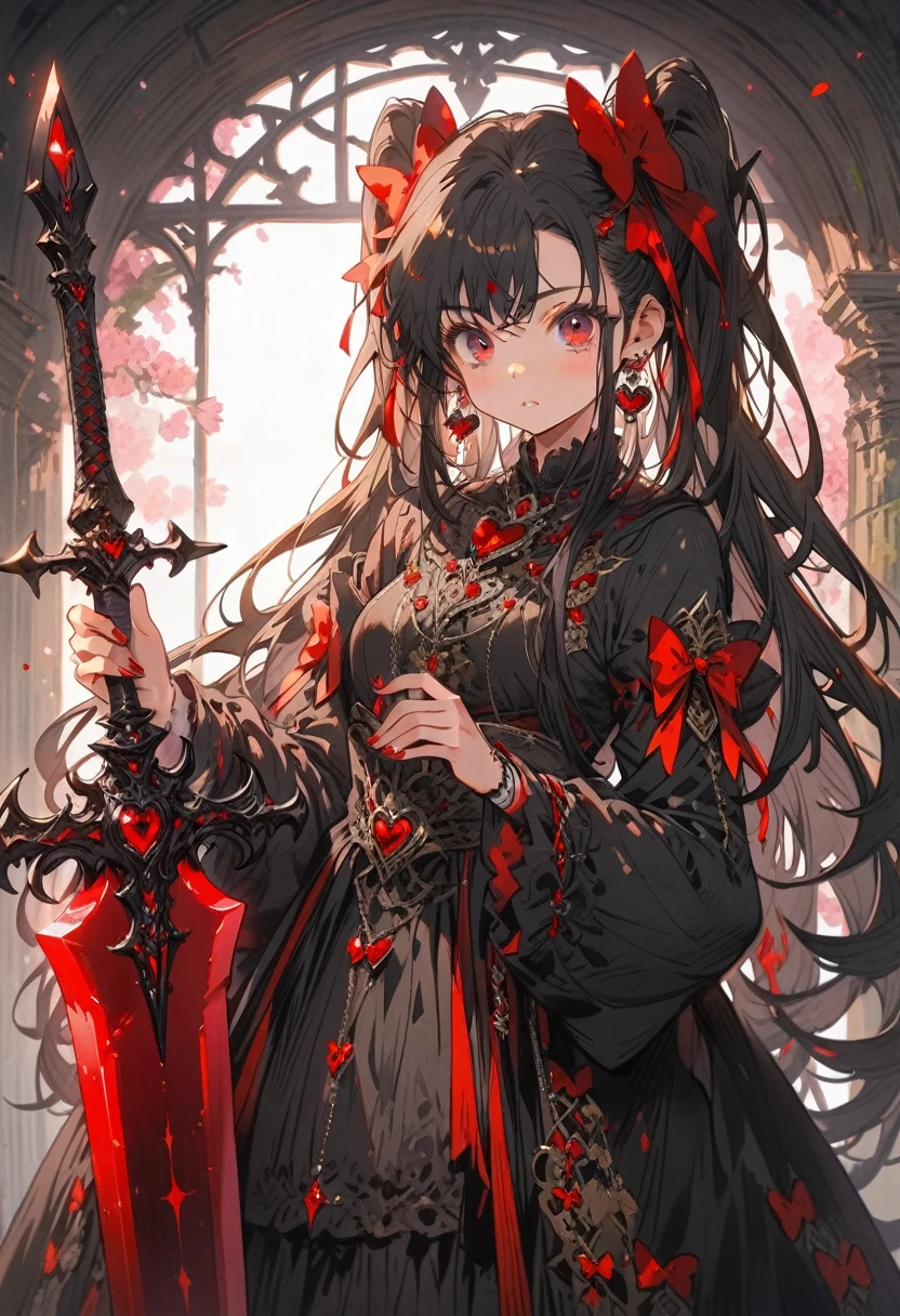 (best quality), Dark Fantasy, Great Sword, Magical girl, Gothic, Double tail, Practical, Extremely detailed, HD, Japanese cartoons,
