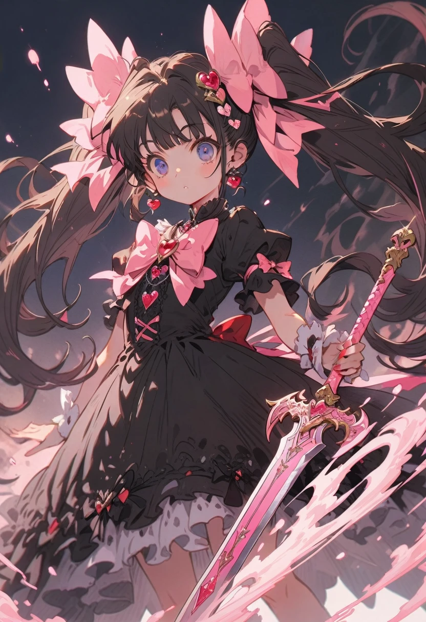(best quality), Dark Fantasy, Great Sword, Magical girl, Gothic, Double tail, Practical, Extremely detailed, HD, Japanese cartoons,