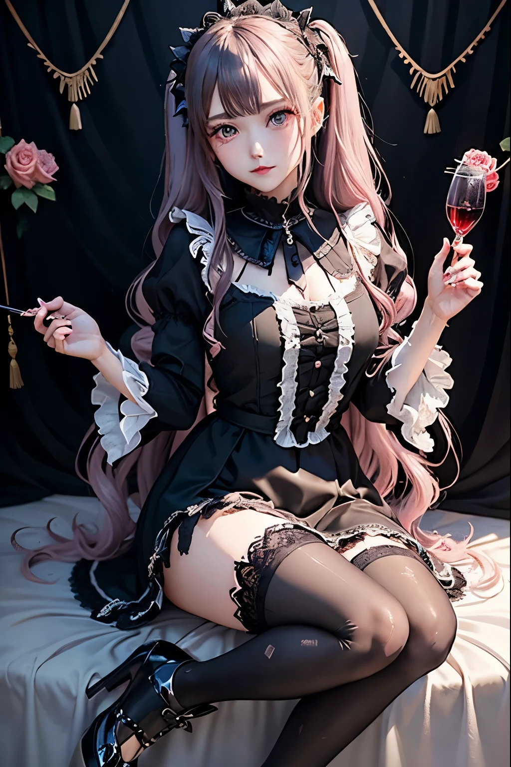 Hard Dark Gothic Makeup、Black dark eyeshadow、sad、Good skin radiance、Dark Gothicメイク、Dark smile、palace、The beauty of fragrance、24-years-old、Expression of intense sexual pleasure、Embarrassed look、Dark Gothic、Highest quality、Expression of sexual pleasure amid suffering、Drunk face、紫のMaid clothes、Mysterious、Noble、The face of someone holding it in the toilet、sexy、Loving smile、Twin tail hair、Right blue eye, Left eye is red、Super tempting pose、Platform Heel Shoes、Heavy makeup、Gothic Lolita clothes、Silver Hair、Long Hair Straight Hair、Cute Gothic Lolita Dress、Beautiful Face、elegant features、Attractive face、Stained glass is the background、Chest glistening with sweat、The room is dark、goth long dress、Bell Sleeves、Wizard Sleeve、Decadent look、Sexually excited expression、Glossy thighs wet with water、Thighs that are wet and shiny with oil、Background of a room full of roses、sad expression、Rose Maiden、The embroidery is pink、The dress has pink embroidery.、Thigh-high socks、Knee-high socks、Gentle expression、Dark black eyeshadow、Stained glass and rose background、thighs are a little thin、Female Duo、Female couple、dark church background、Stained glass、Black metal world、Dark Castle、Dark Room、Slender body、gothic long dress、Victorian dress、Small breasts、Hold the wine in your right hand、Hold the lantern in your left hand、pantyhose、Sit on the bed、The bed is covered with roses、Lying in bed、Her thighs are shining with sweat、My body is wet and shiny、Lots of glitter on the thighs、sweating、My thighs are sticky from sweating、Sweat glistening on my thighs, The whole body is sweaty and shiny、I sweated a lot.、My thighs are sweaty、My thighs are wet、My thighs are shining with sweat、A lot of sweat glistening all over the body、Slender body、Sleep and lie down、Are sleeping、