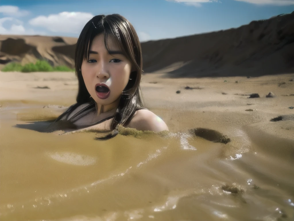 Naked Japanese beauty gets tossed around by the waves in a sea of lotion、Wide-open legs、Insert the lotion penis、screaming orgasm