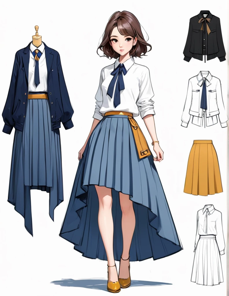 character concept design, line art,clothing design sketch,a skirt,High quality illustrationtiz,meticuloso,pencil drawing,pen painting,