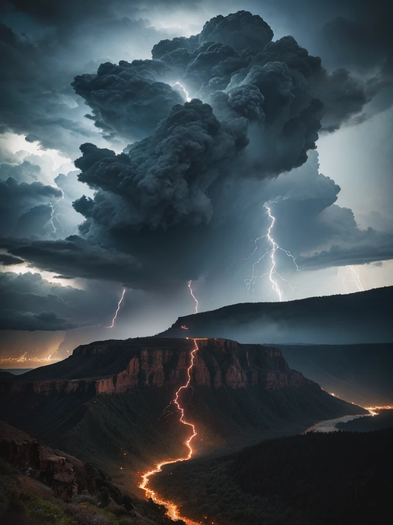arafed view of a canyon with a river and a rain cloud, marc adamus, award winning landscape photo, unsplash contest winning photo, ryan dyar, raining award winning photo, epic scenic shot, an amazing landscape image, by Randall Schmit, lpoty, by Jason A. Engle, canyon, rain storm, by Clint Cearley, amazing lightning art, natural lightning, creepy lightning, amazing lightning, dramatic lightening, lightning creating life, crackling with lightning, epic lightning, colossal lightning, scary lightning, beautiful lightning, lightning strikes, exquisite lightning, insane lightning, national geographic photo”, thunderstorm and fire, lightning strike