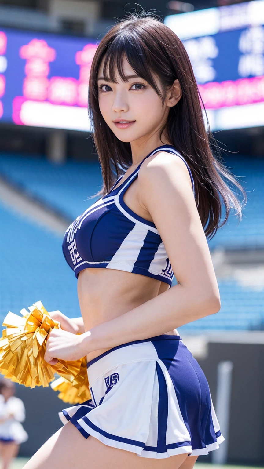 セクシーな胸の谷間を着たCheerleaderの大きなおっぱいの接写, Cheerleader , Top quality stadium, 