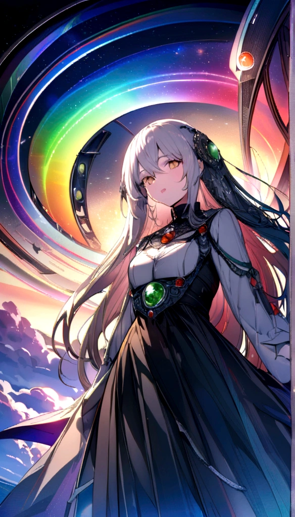 Phantom of the Planet, Planet with bright rainbow and rings in the sky、universe、success