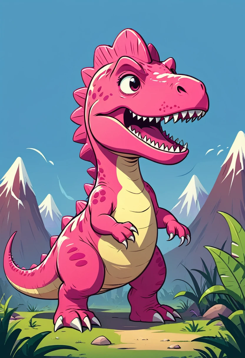 Flat illustration：Cute pink Tyrannosaurus Rex，Savage