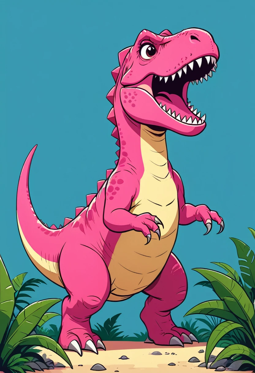 Flat illustration:Cute pink Tyrannosaurus Rex,Savage