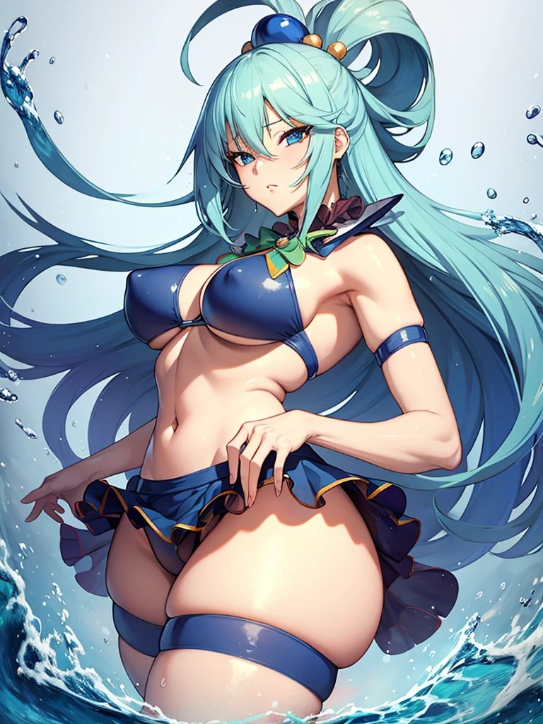 anime style ecchi, 1 girl, sexy pose, thick thighs, buffer, buttocks, White background, Water