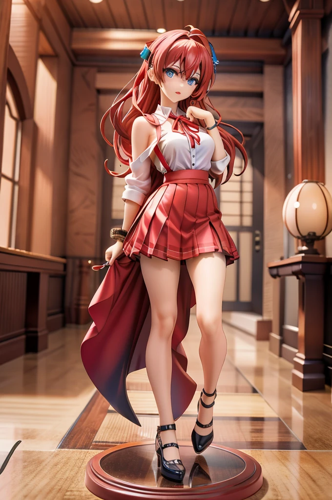 (masterpiece:1.2),Highest quality,High resolution,unity 8k wallpaper,(figure:0.8),(Beautiful attention to detail:1.6),Highly detailed face,Perfect lighting,Highly detailed CG,(Perfect hands, Perfect Anatomy),One girl,alone,View your viewers,indoor,window,blue sky,corridor,Soryu Asuka Langley,Interface Headset,light Redhead,length Redhead,Hair between the eyes,Redhead,blue suspender skirt,Red ribbon,White shirt,,shoes下,shoes,(Natural pose:1),whole body,(very_length_foot:0.65),