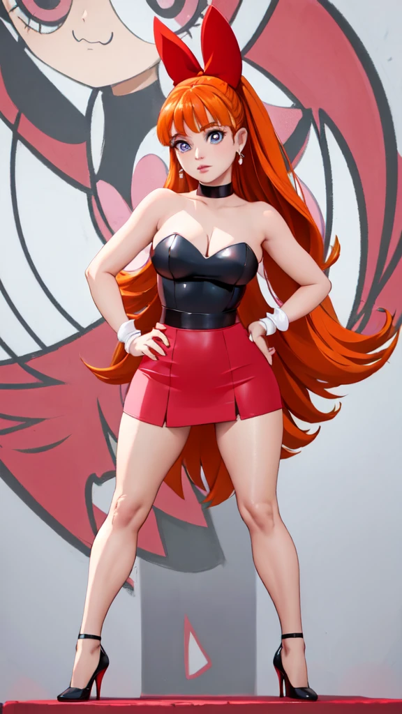 blossom,Power Puff Girls,
(best quality, masterpiece, RAW photo,ultra-detailed:1.2), solo, stiletto high heels, standing, hands on hip