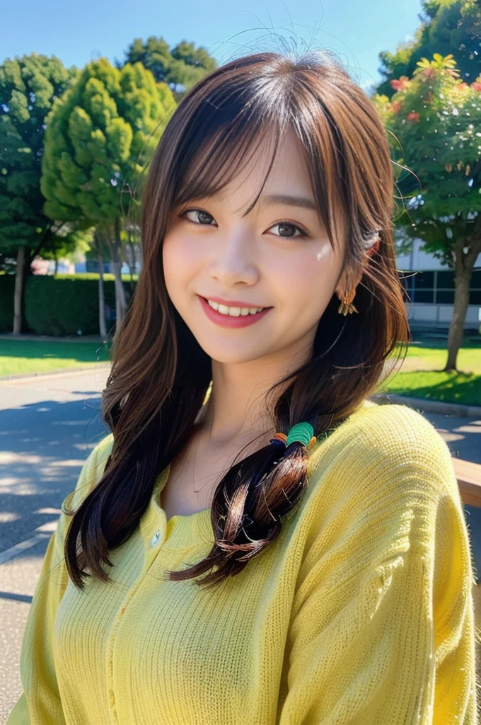 (8K, RAW Photos, Highest quality、masterpiece:1.2), (Realistic、Realistic:1.37), Japanese,like々Shii, Laughter, View your audience ,soft, Natural light,Outdoors or in studio with a natural backdrop,Bright and vibrant colors,Pay attention to hairstyles and facial features,A gentle and charming look,Contemporary fashion style,