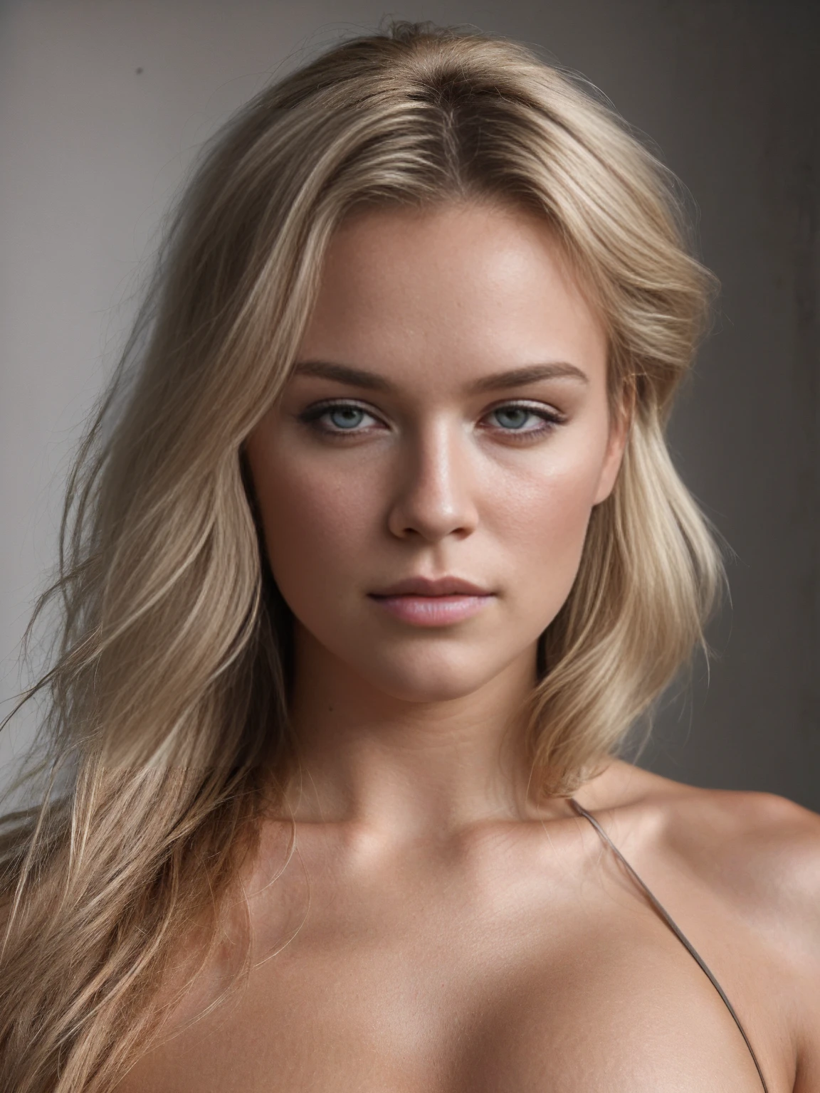 , ultra haute résolution, (photorealistic:1.4), Photo brute, (Texture de peau authentique:1.3), (grain de film:1.3),1 woman, 25 ans, fit body big breast, messy hairstyle, blond hair, debout, beautiful detailed eyes and face,head of&#39;artwork, best quality,Tout le corps, porter un soutien-gorge de sport et un short bleu, exercer les fessiers en salle de musculation.