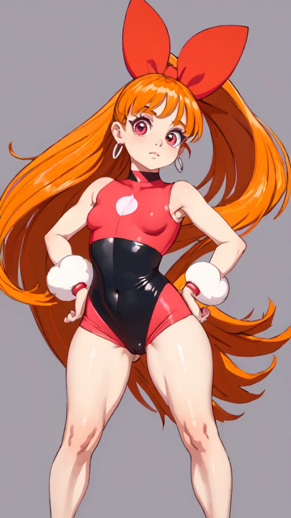 blossom,Power Puff Girls,
(best quality, masterpiece, RAW photo,ultra-detailed:1.2), solo, open-toe platform high heels, standing, hands on hip, tiny breasts