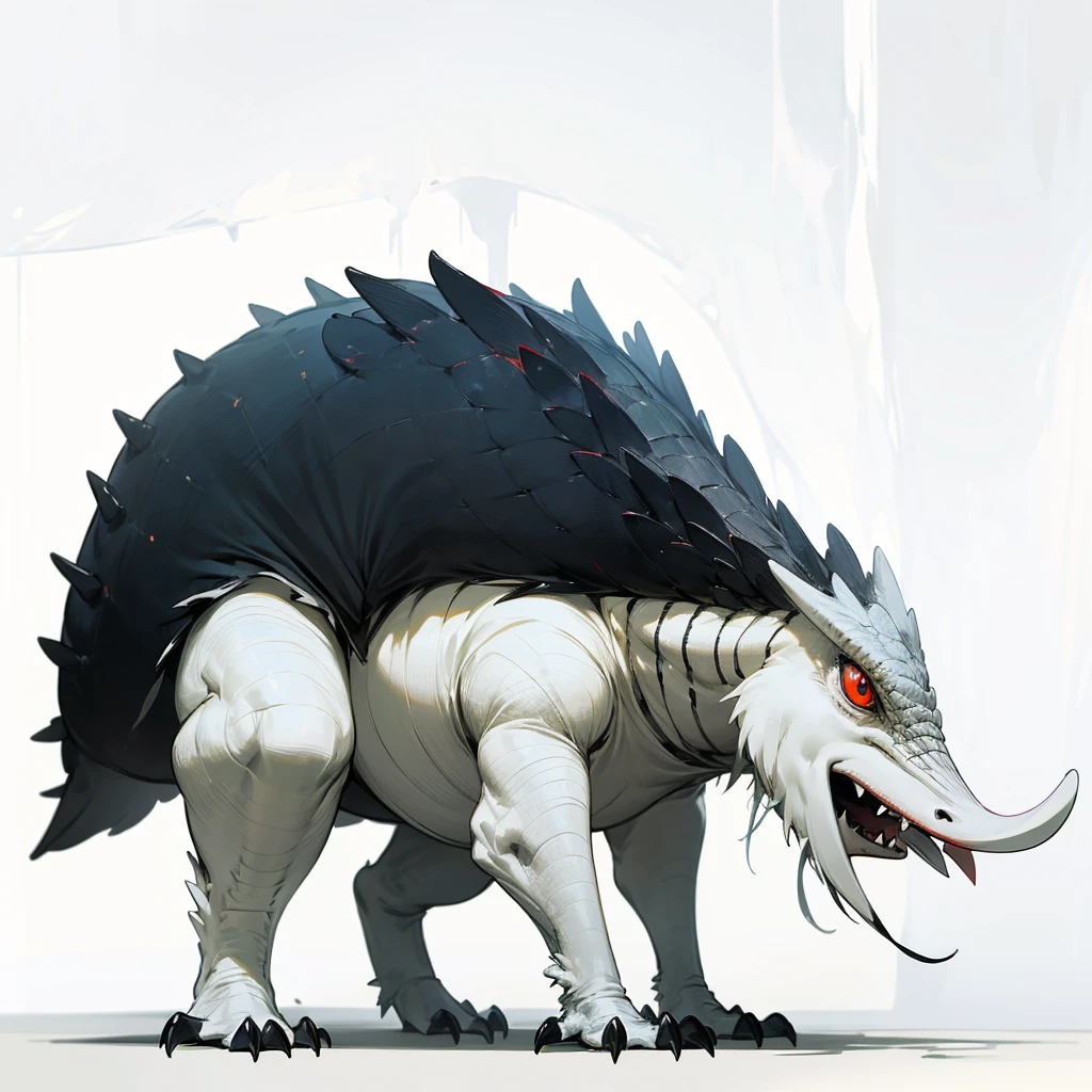 Big Animaly, full white albino skins, full white eyes, cassowary mixed with stegosaurus, Grassroots, no background