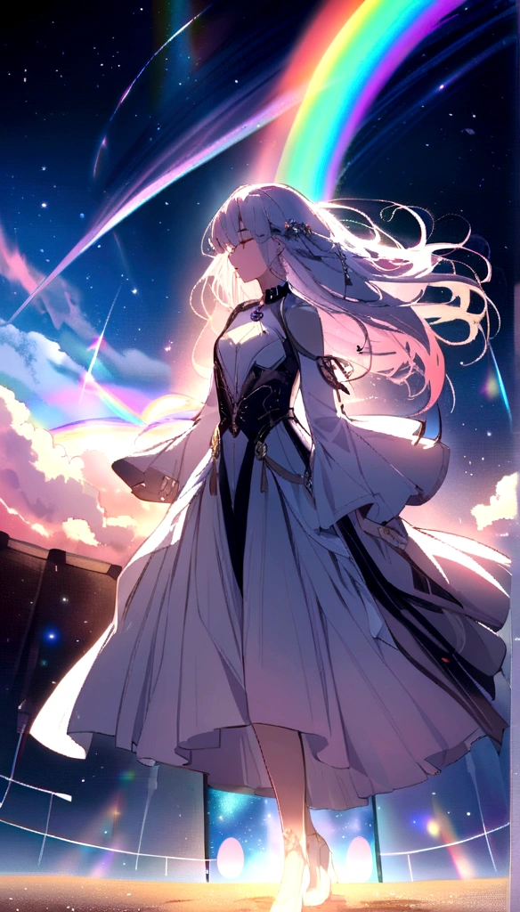 Phantom of the Planet, Planet with bright rainbow and rings in the sky、universe