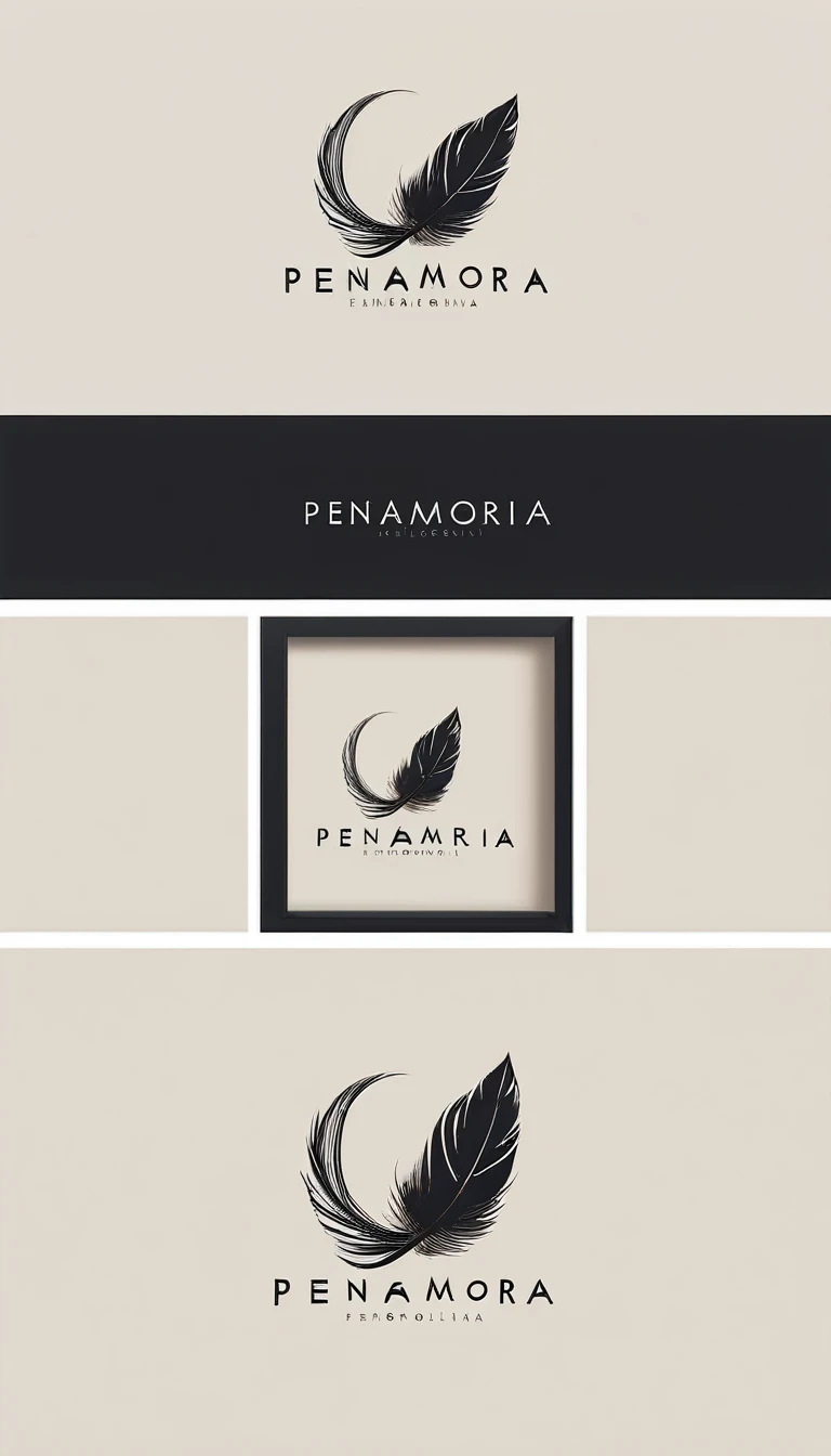 A minimal, modern, simple, cinematic logo design for the brand “Penamemoria". Create a modern, minimalistic, high-quality, logo of a bird feather