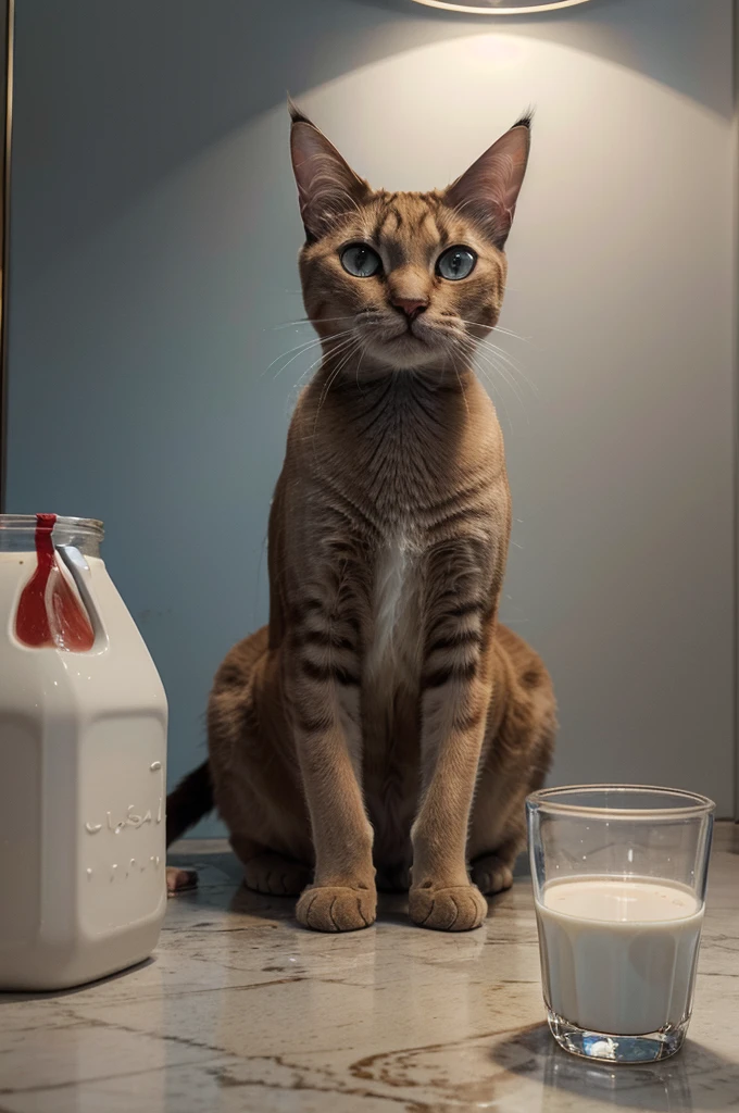 There was a cat sitting next to a glass of milk, cat drinking milk, Illustration of 1 red-tipped Siamese cat, grey-blue eyes, Ultra-realistic illustrations, Ultra-realistic illustrations, hypperrealistic illustration, one cat. lifelike painting, author：Wayne England, realistic illustration, Ultra-realistic illustrations, portraite, Fechar portraite, Award-winning surrealism, author：Lisa Mirroy, Directed by: Galen Dara