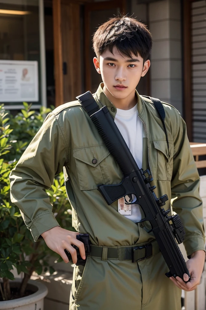 20 years old,male,soldier,Take a gun,brushwood