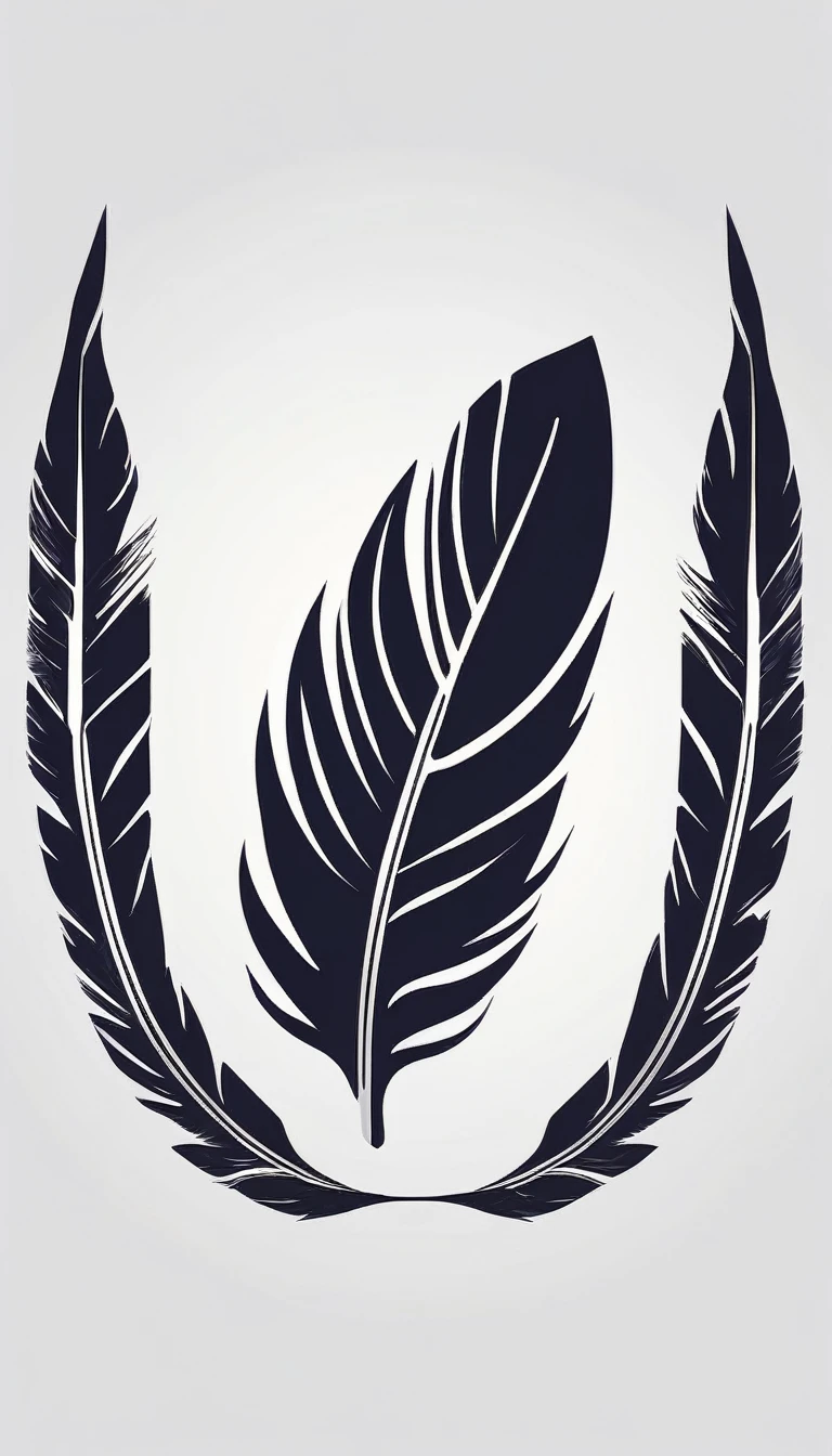 Create a symmetrial, abstract logo of two feathers and a boy. Create a feather as the special symbol for a brand called " Penamemoria". The logo should represent the companionship between a boy musician and a feather that symbolizes memories. Minimalist symbol design