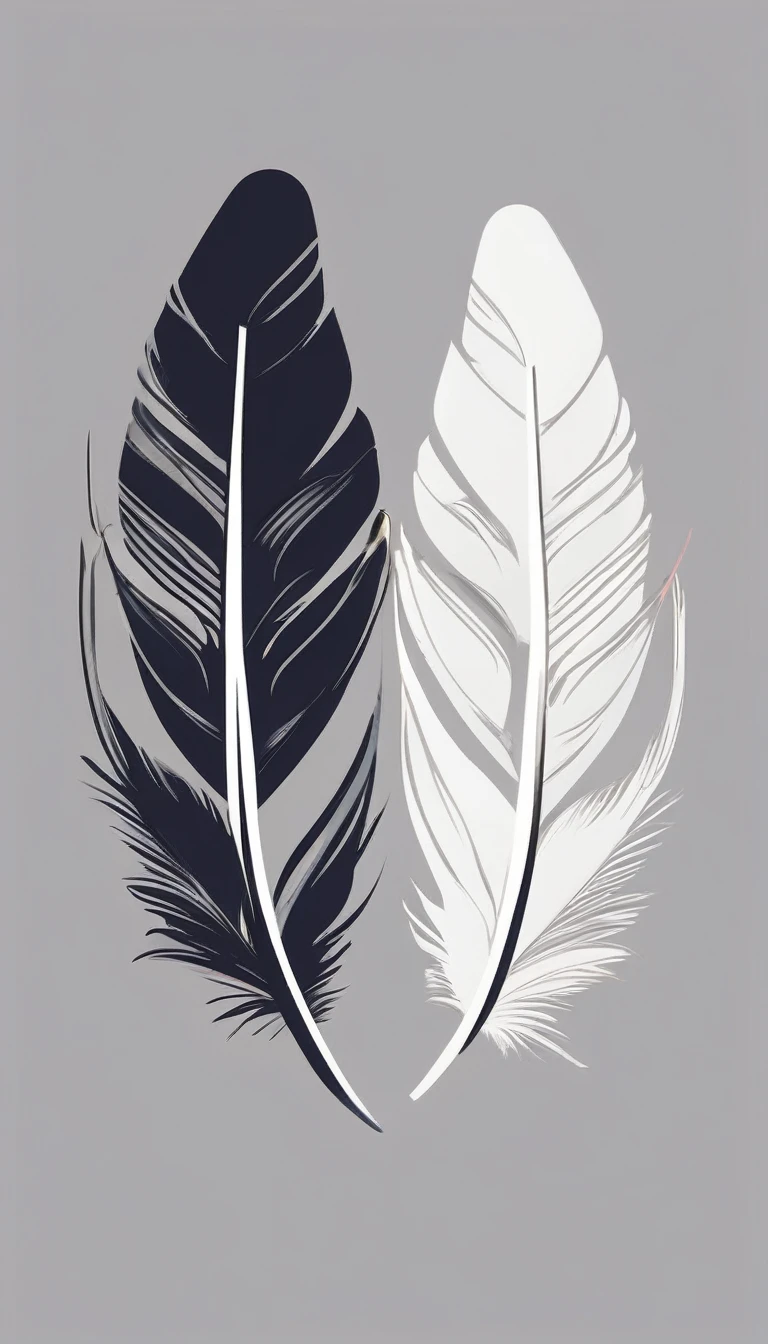 Create a symmetrial, abstract logo of two feathers and a boy. Create a feather as the special symbol for a brand called " Penamemoria". The logo should represent the companionship between a boy musician and a feather that symbolizes memories. Minimalist symbol design