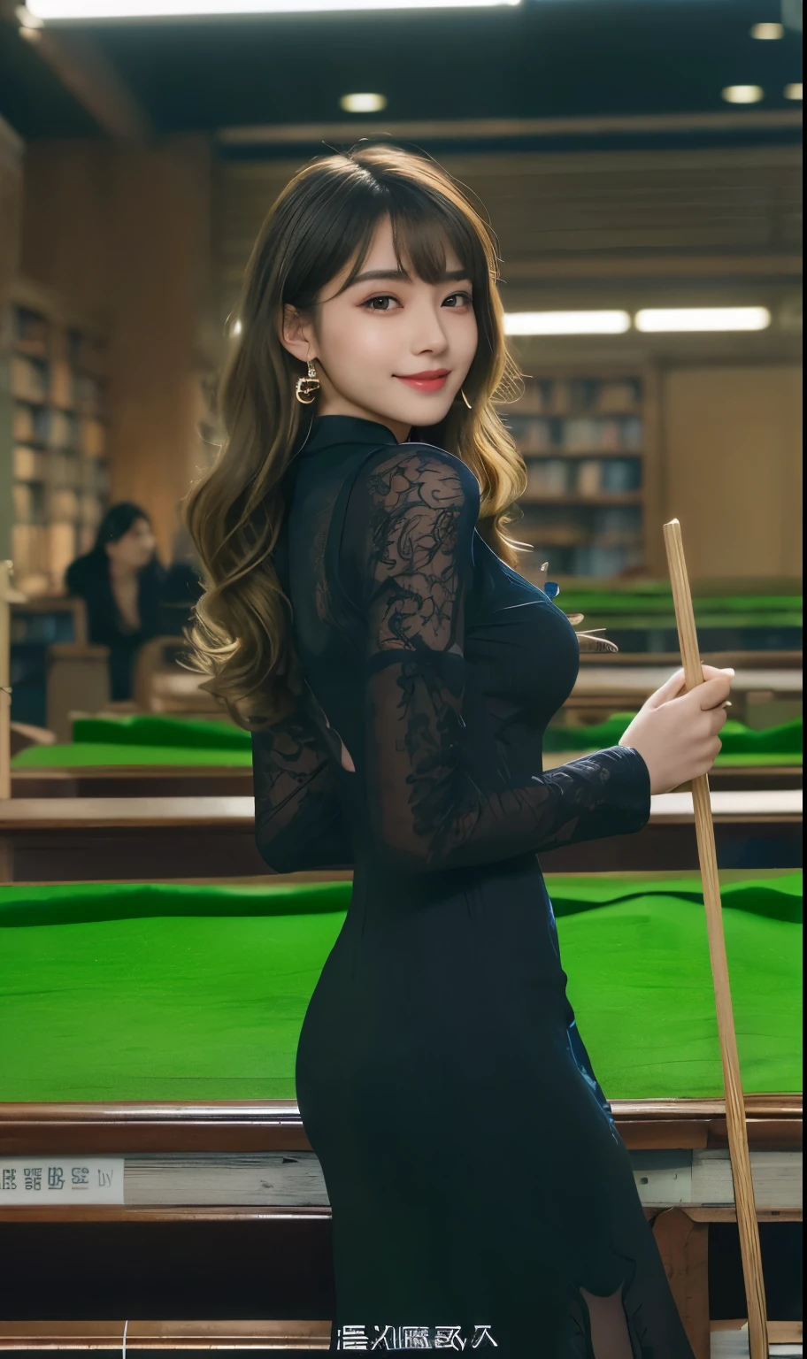 (((Neat woman,Eyes bright with excitement,A kind smile,blush,blush,Red cheeks,Please touch me,audience,I want you))),(Lying on the huge table),((((blush,Red cheeks)))),(light), (Photo real:1.4)、(Surrealism:1.4)、(Reality:1.3)、 (柔和的light: 1.05)、(改善视频的light质量:0.9)、 32k、25-year-old female、逼真的light、Backlighting、面部light、Ray Tracing、(bright:1.2)、(quality improvement:1.4)、 (Highest quality real texture skin)、beautiful eyes,Delicate face、 Close-up of face, ((Wearing a dark coral knitted cheongsam,Dark Coral Knit Chinese Dress,navy,High heel),(Improved body lines and mood:1.1)、Glowing skin、Korean Idol、Nogizaka Idol、Good shape,Perfect anatomical structure,Beautiful actress,(((Beautiful big breasts,Side Breast,Slim waist,Slim hips,Long legs,8 heads high))),(((8 heads high))),(((Blonde wavy hair,Curtain bangs))),(((In the library's beautiful modern office,Super clean night view,at night))),Billiards plump ass back