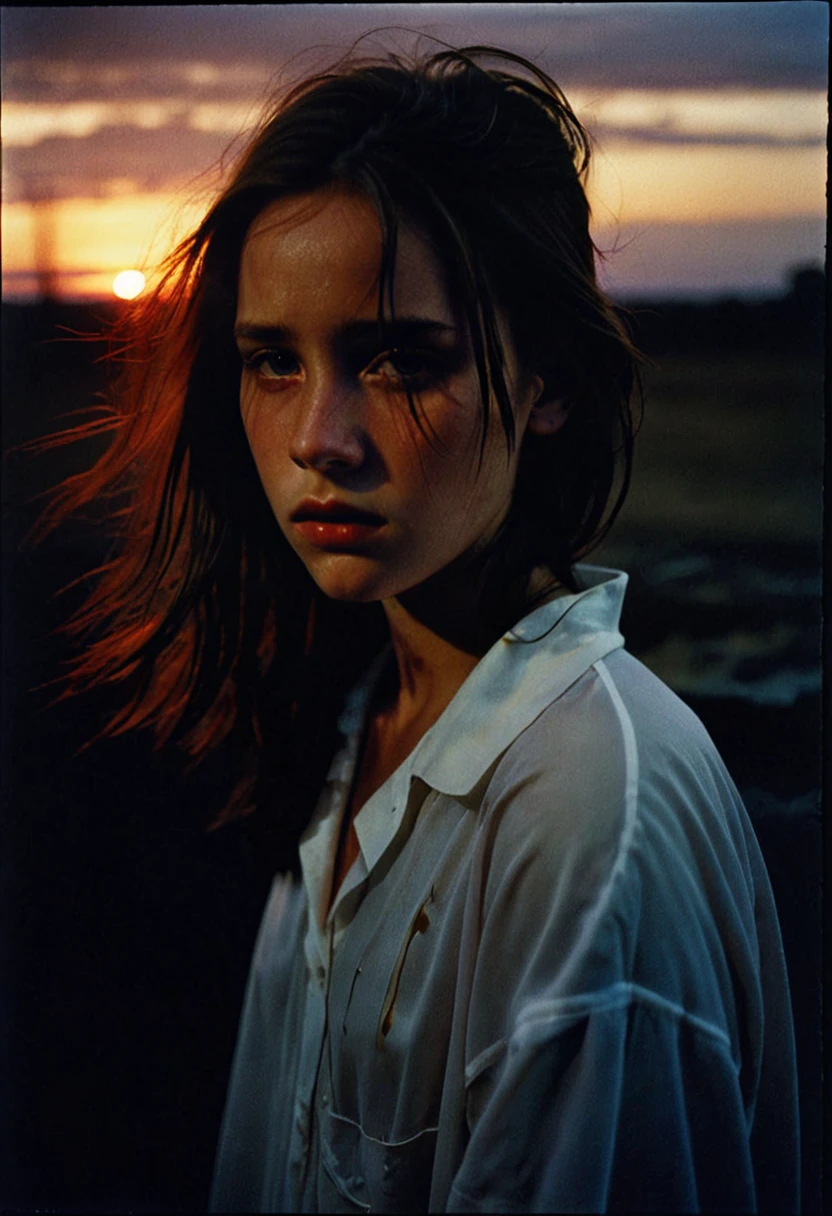 bill henson(Bill Henson)Portrait of 1girl,depressed,tear,streaming tear,ruins,shadow,dramatic lighting,sunset,
modern,dark,expressionism,dystopia,industrial,