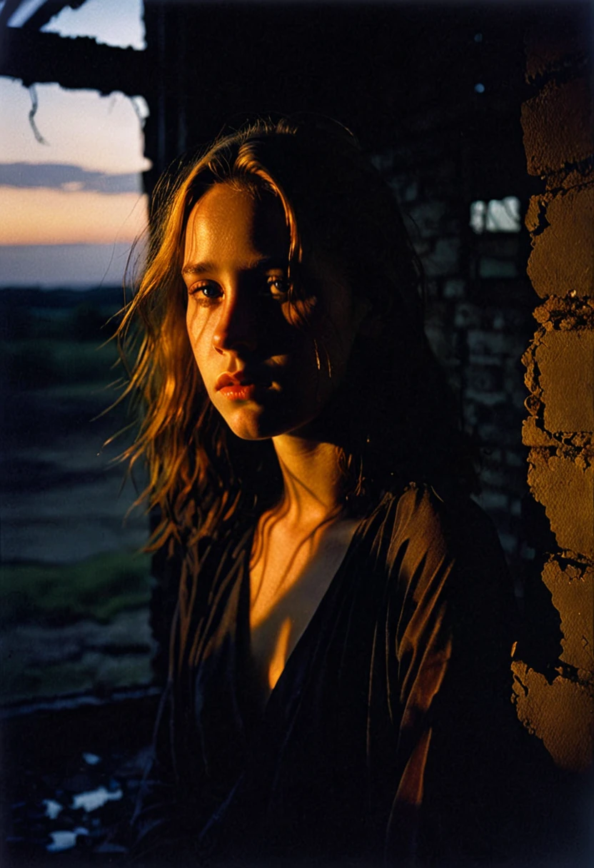 bill henson(Bill Henson)Portrait of 1girl,depressed,tear,streaming tear,ruins,shadow,dramatic lighting,sunset,
modern,dark,expressionism,dystopia,industrial,