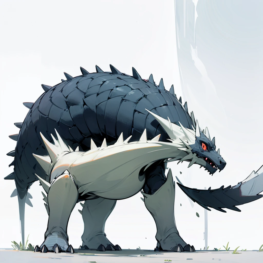 Please change the evolution into a bigger figure, the body is still spiny, the body color is still full white, Grassroots, no background 