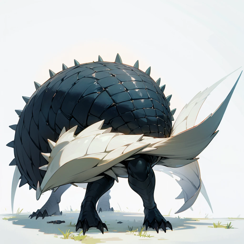 Please change the evolution into a bigger figure, the body is still spiny, the body color is still full white, Grassroots, no background
