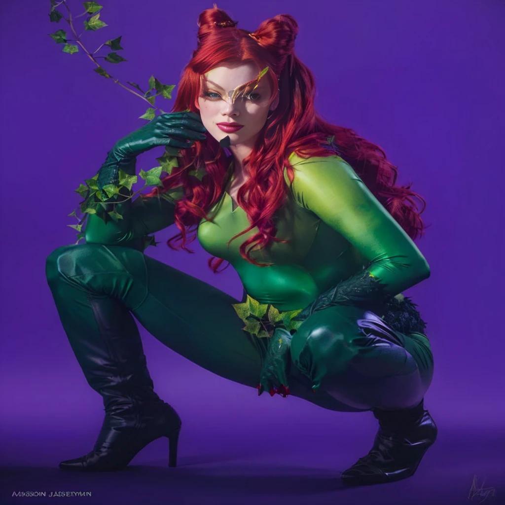um4thurm4n dressed in green and red posing for a photo., poison ivy, poison ivy from batman, full length portrait of gray jean, character photography, Artgerm Moody Photography, amouranth como supervillano, ivy, inspired by mary jane start, emma stone poison ivy dc comics, emma stone poison ivy, glamorous cosplay
