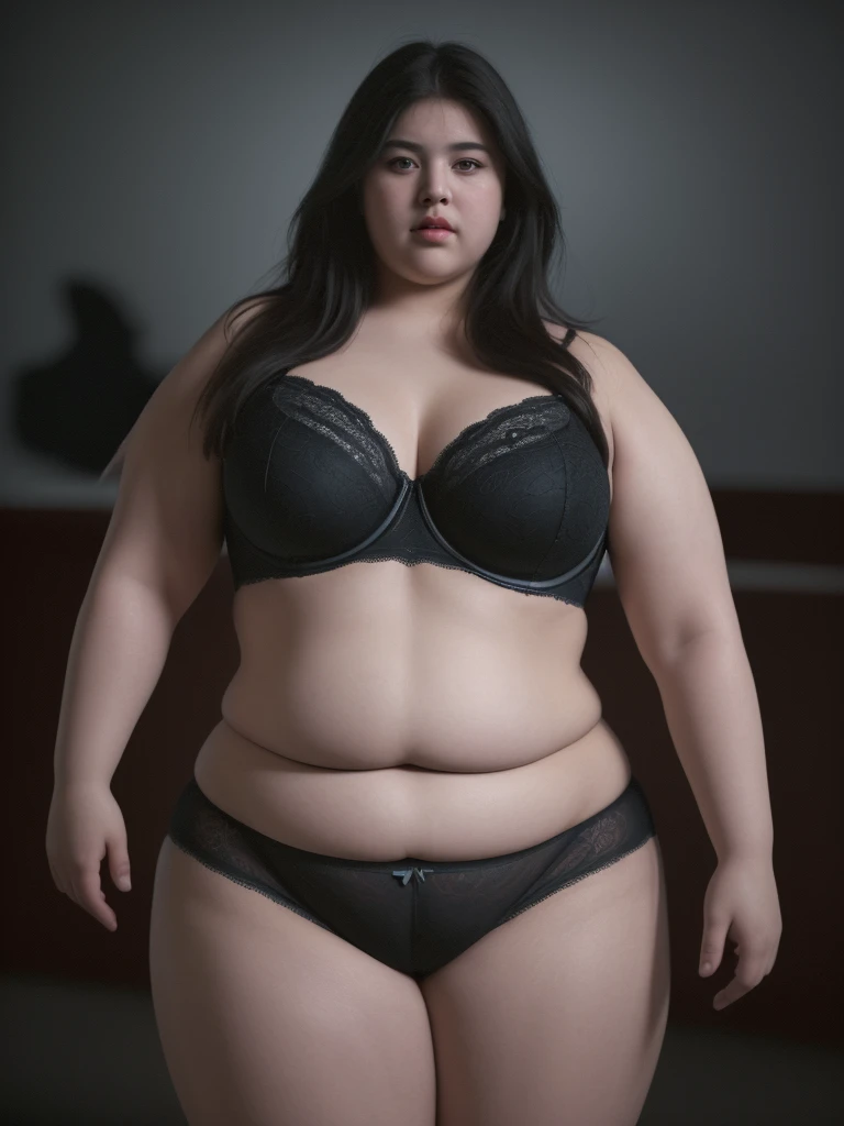 a very fat kid girl, extremely obese , big body, panties, bra, full body, (best quality,4k,8k,highres,masterpiece:1.2),ultra-detailed,(realistic,photorealistic,photo-realistic:1.37),HDR,UHD,studio lighting,ultra-fine painting,sharp focus,physically-based rendering,extreme detail description,professional,vivid colors,bokeh,dark,moody,cinematic lighting