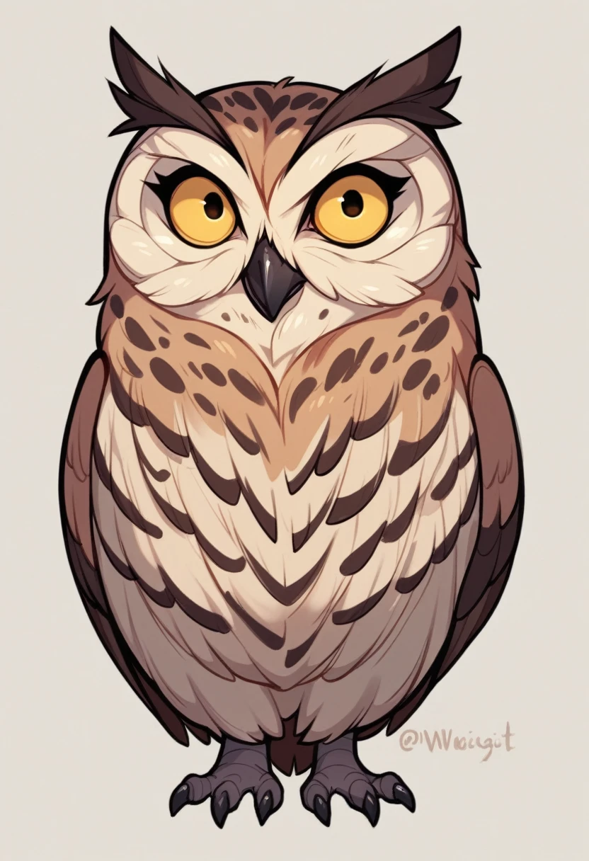 Drawing of an owl with yellow eyes and a black beak, The wisest owl, Shiny Owl, Strong gaze, AI-enhanced digital art, Owl feathers, Painted Digital Art, Proud look, Stare, Highly detailed digital art, intense expression, highly Detailed digital artwork, Spotted pattern, Detailed digital artwork, Painted in bright watercolors