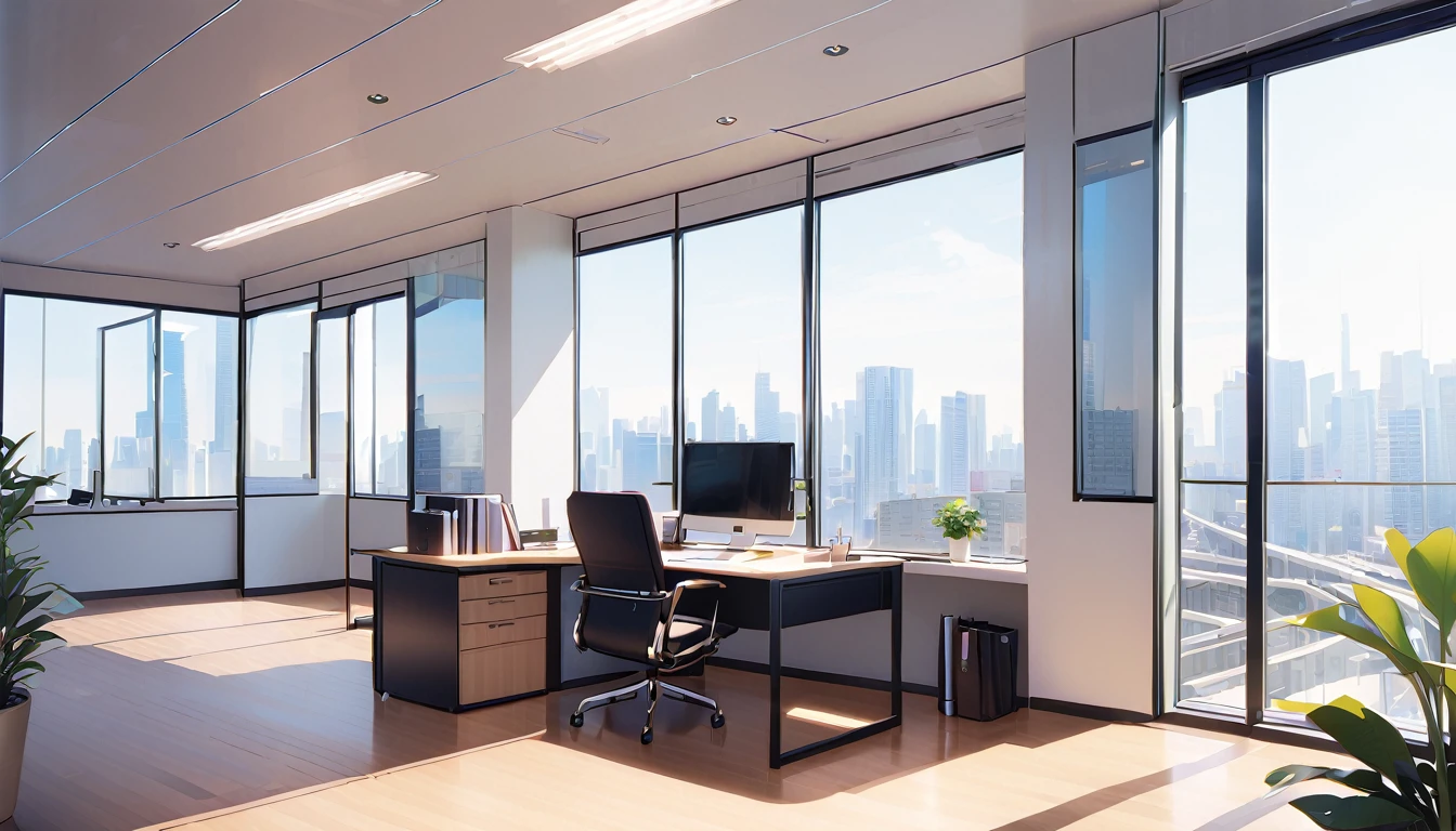 office，总裁的office，Floor-to-ceiling windows