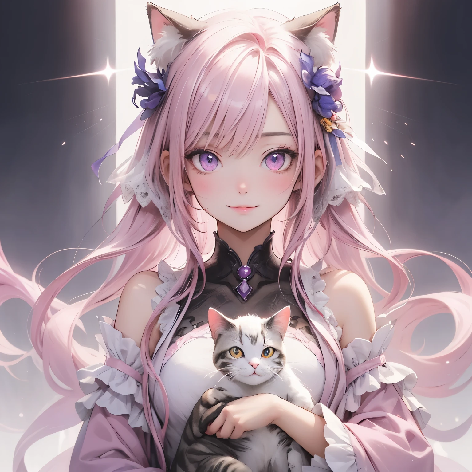 Hands holding a cat