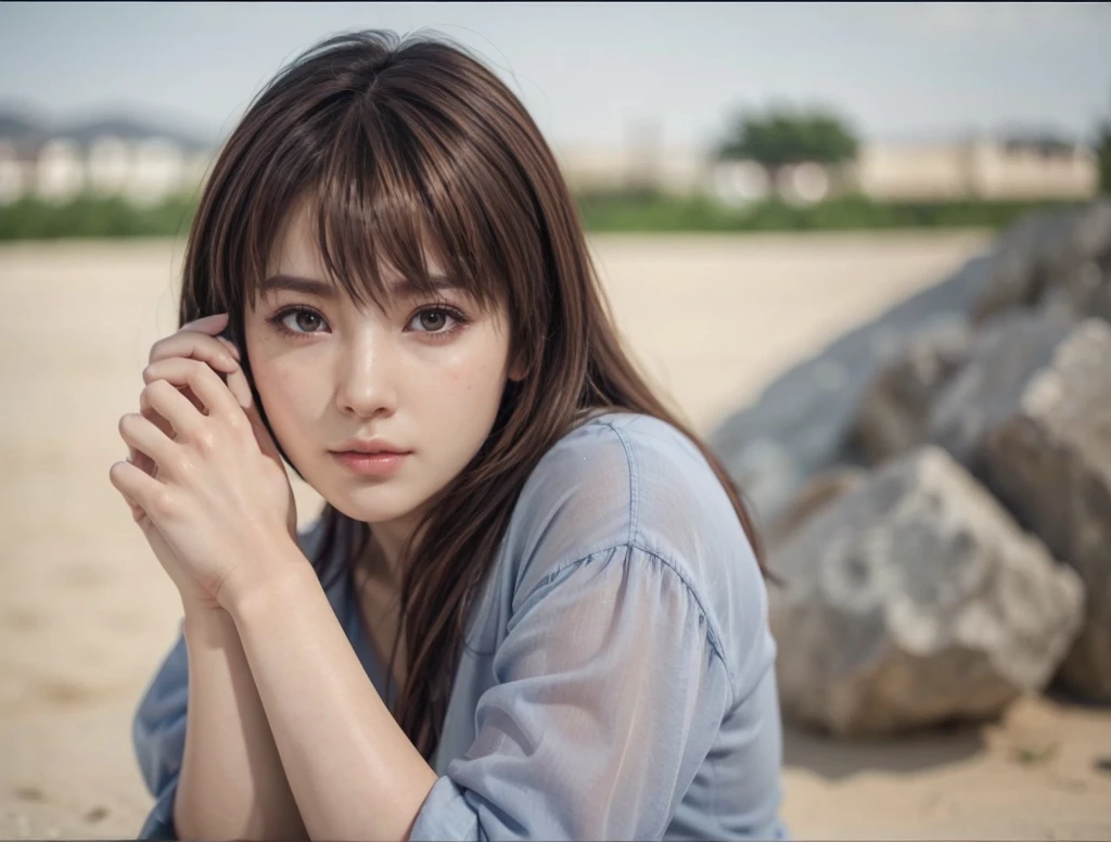 Kasumi, brown eyes, (best quality, ultra-detailed), (realistic:1.37), beautiful and detailed face, ultra-realistic texture, delicate face, delicate body, red lipstick, bright colors. High definition, 8K. very serious expression