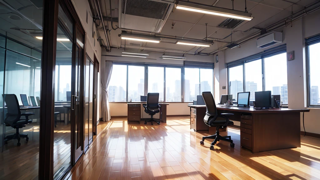 Office, floor-to-ceiling windows, no human beings, president's office