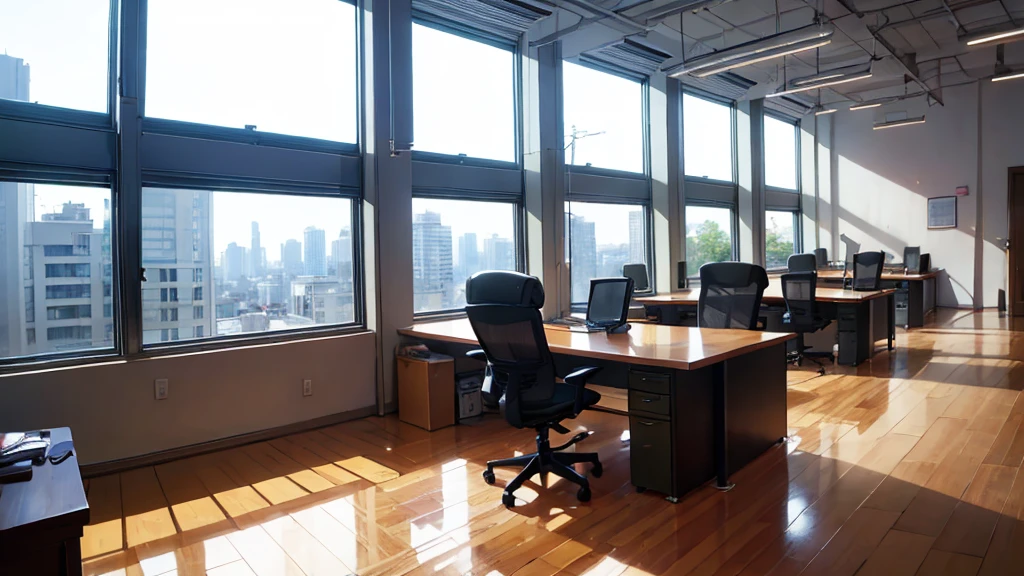 Office, floor-to-ceiling windows, no human beings, president's office