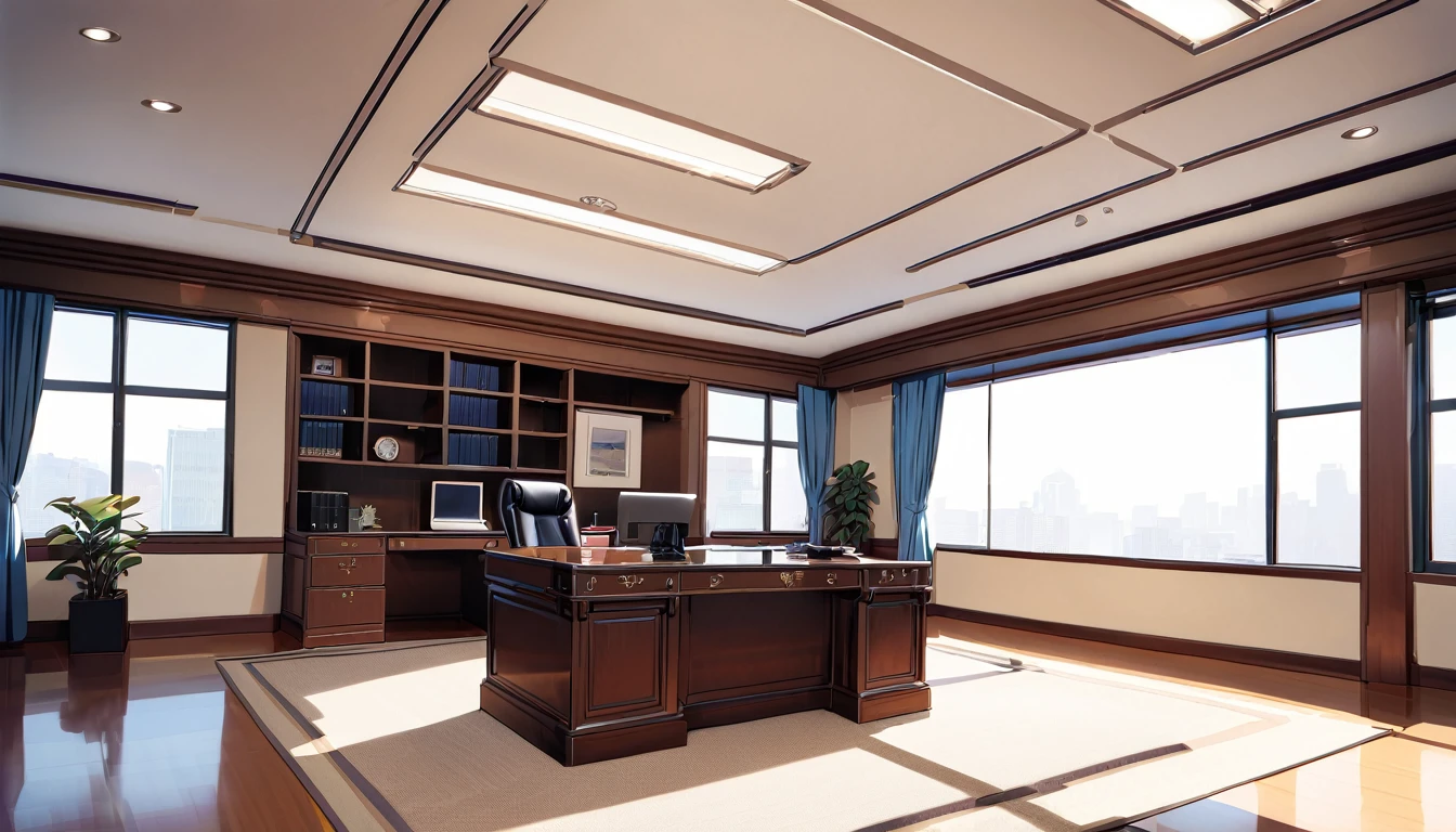 Office, floor-to-ceiling windows, no human beings, president's office