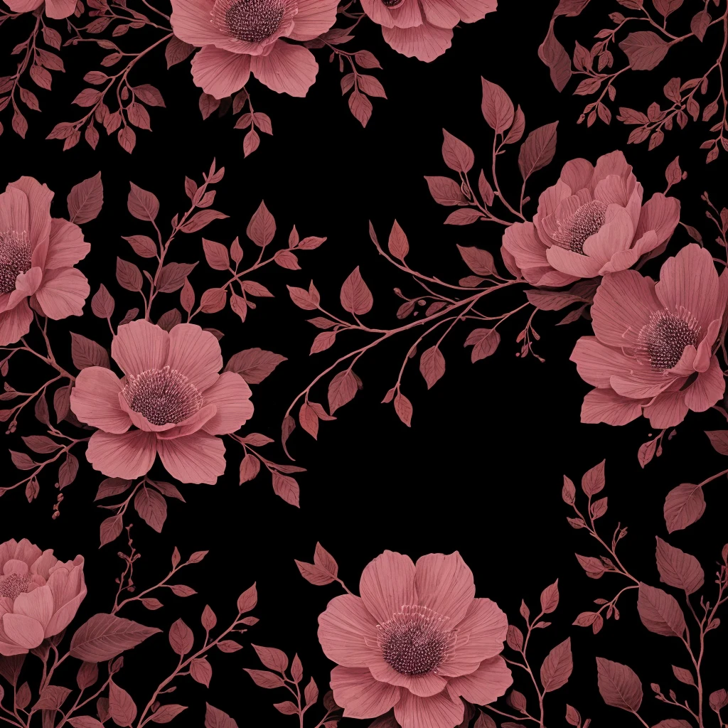 a black and pink floral background with leaves and berries, beautiful illustration, purple foliage, by Rose Henriques, by Zofia Stryjenska, pink forest, botanical background, by Maruja Mallo, illustration | rutkowski, by Emily Murray Paterson, by Louise Abbéma, detailed beautiful plants, lush garden leaves and flowers, color leaves, beautifully illustrated