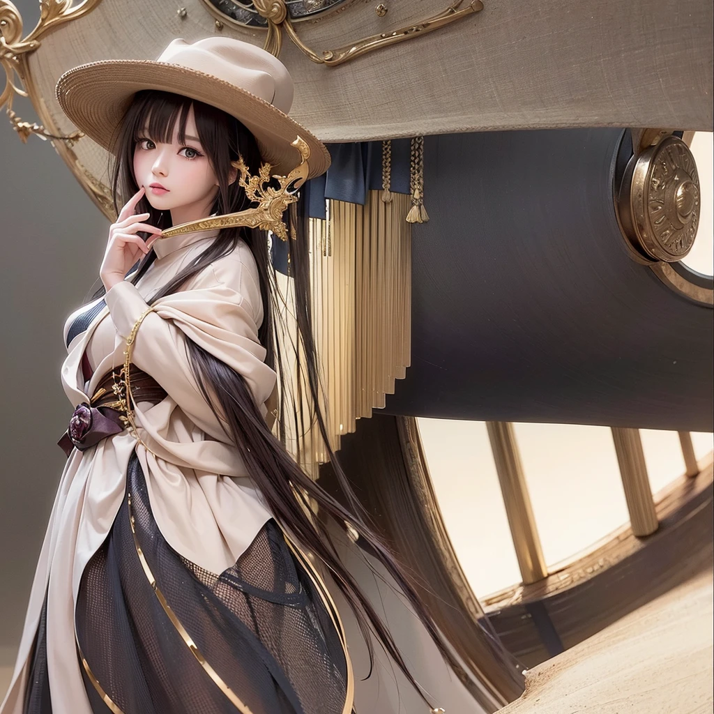 1girl、(((Best Quality、Masterpiece、Official Art、Anime Style、The best dynamic composition、超detailed)))、Shine Muscat personification,,Light soft color coat and hat,Super huge、detailed、whole body、