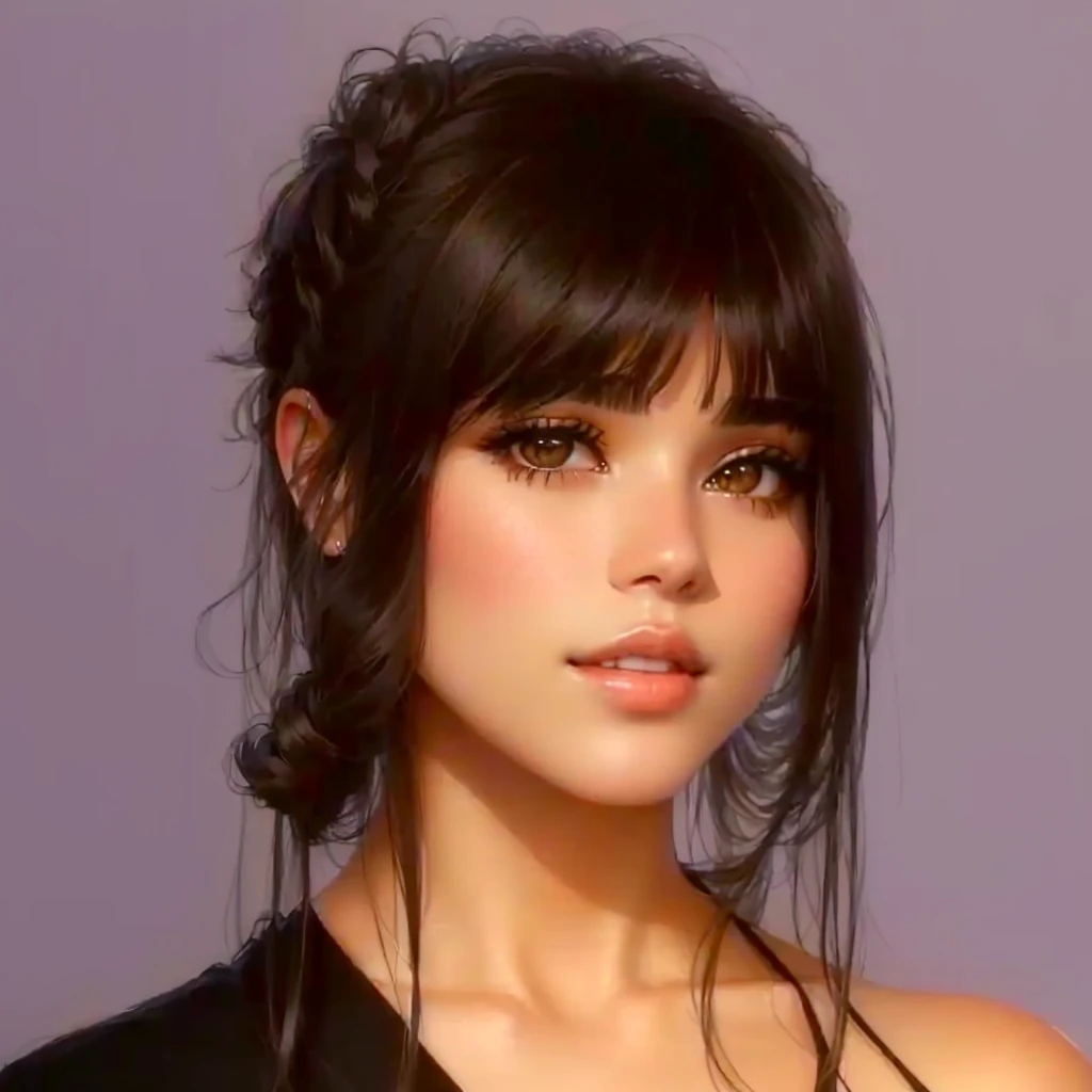 She is hugging a friend with white hair and a black dress.a close-up of a woman with long hair and a black dress, center-parted bangs, brown hair with bangs, isabela moner, brown hair and bangs, with bangs, with full bangs, central split strip, neat hair with bangs, she has black hair with bangs, com brown bangs, curtain bangs, brown bangs, fluffy bangs, I want it with all the realistic characteristics of the photo, but expand the background more and move the distance away from it,